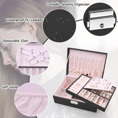 Jewelry box 2 layers pu-leather jewelry storage Portable lockable travel jewelry box