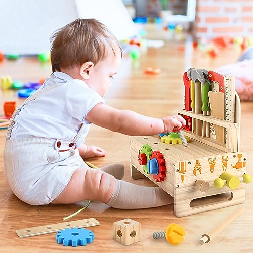 Wooden toy workbench children's toolbox