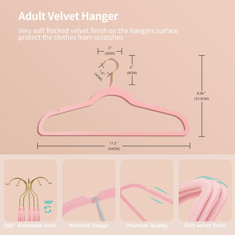 Velvet Hangers Non-slip Hangers with Shoulder Notches for Adults