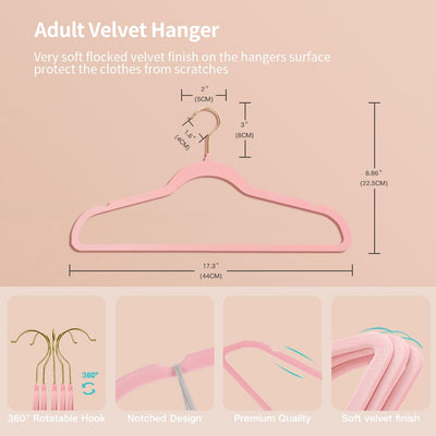 Velvet Hangers Non-slip Hangers with Shoulder Notches for Adults