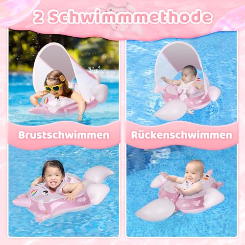 Schwimmring Baby mit UPF50+ Sonnendach, Schwimmhilfe Baby für den Pool, verstellbarer Sicherheitssitz