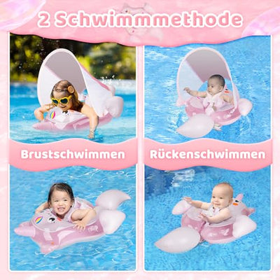 Schwimmring Baby mit UPF50+ Sonnendach, Schwimmhilfe Baby für den Pool, verstellbarer Sicherheitssitz