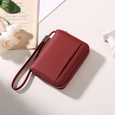 Leather wallet protective credit card holder, wallet with zipper, organ-style wallet, business card holder with many compartments