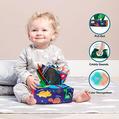 Sensory baby toy with wipe box, sorting toy, stacking toy, pull-rope toy, teething toy