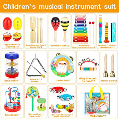 30 pieces of musical instruments for children, wooden percussion instruments for play and rhythm, xylophone