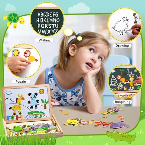 Magnetische Holzpuzzle-Staffelei Doppelseitige Tafel Holzbrett Doodle