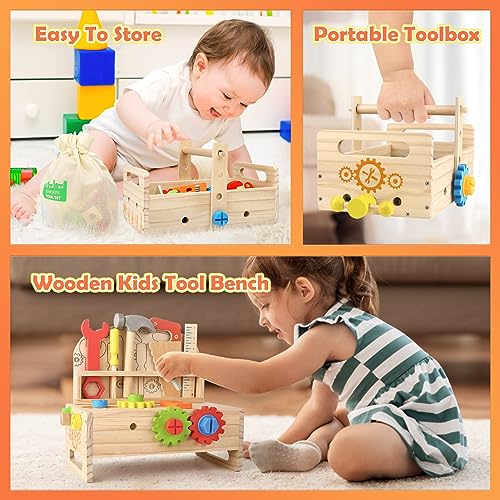 Wooden toy workbench children's toolbox