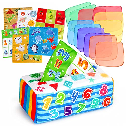 Tissue box sensory toy, included Bright colorful crackling cloth newborns