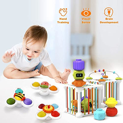 Baby toy Educational toy Motor skills toy Colorful shape sorter with 3 suction cup spinners and bead maze