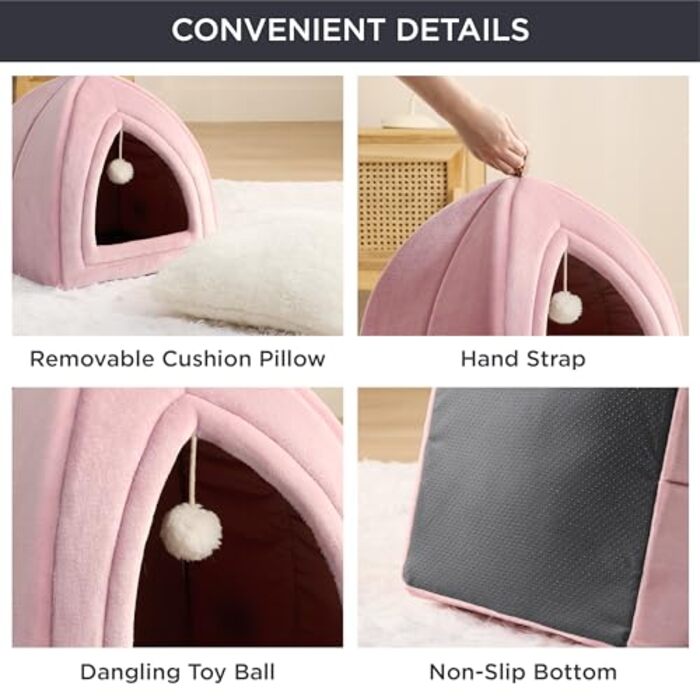 Cat cave big cats - Foldable cat bed with washable pillows, cat tent for kittens small, medium pet, soft and warm cat house for indoors, 38x38x38cm