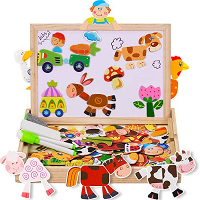 Puzzle magnétique en bois PCS, jeux de ferme, puzzle en bois double face