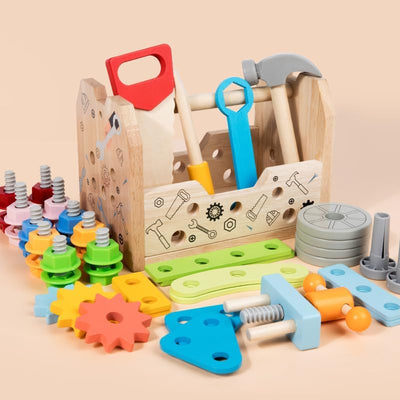 Boîte à outils pour enfants, jouet d'établi, outil en bois pour enfants, outil 3 en 1, jeux éducatifs pour enfants.