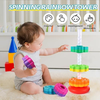 Spinning Stacking Toys - Rainbow Tower, Kids Stackable Spinning Toy, educational toy for children