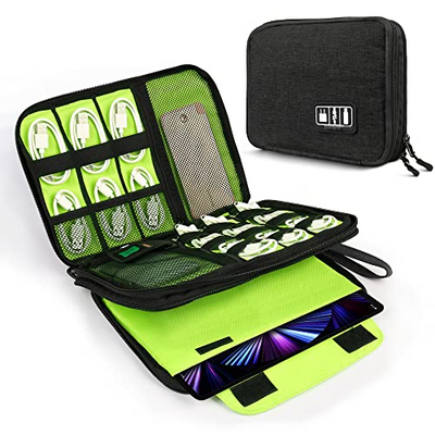 Electronic organizer, double layer travel bag, portable drawstring organizer, travel bag for cable storage, cable storage and electronic accessories, phone/USB/charger