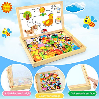 Puzzle magnétique en bois PCS, jeux de ferme, puzzle en bois double face