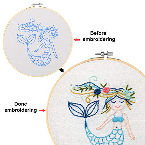 Kids Embroidery Starter Kit Cross Stitch Set,DIY Handmade Mermaid Cross Stitch Embroidery