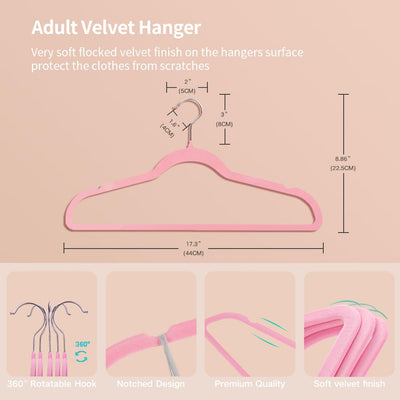 Velvet Hangers Non-slip Hangers with Shoulder Notches for Adults