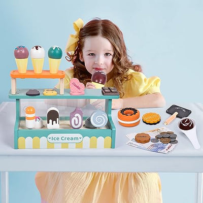 Toy store accessories kitchen accessories children wooden handle food play money ice cream store ice cream parlor