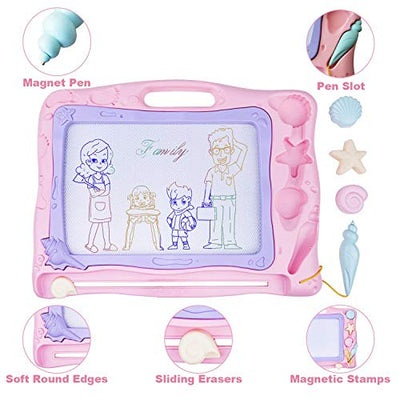 Large magnetic drawing board magic board, magic drawing board with 3 magnetic stamps and magnetic pencil