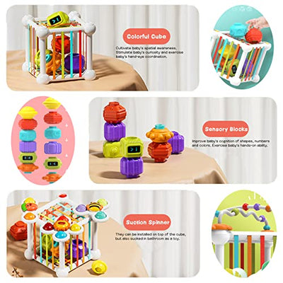 Baby toy Educational toy Motor skills toy Colorful shape sorter with 3 suction cup spinners and bead maze