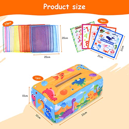 Baby Tissue Box Toy,Baby Toy Sensory Toy Baby,Tissue Box Toy mit 4 Crinkle Paper und 15 bunten Seidentüchern