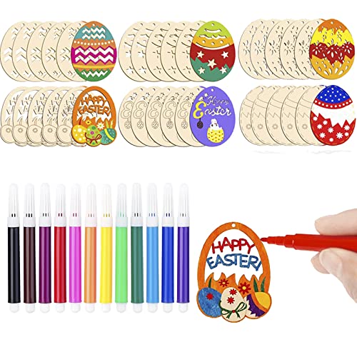 Ostereierdekoration mit Schnur DIY Bastelarbeiten zum Bemalen Holzanhänger für Kinder Ostereier Osterhase