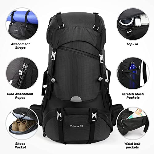 Hiking Backpack 50L, Waterproof Trekking Backpack Travel Backpack Outdoor Hiking Backpack With Rain Cover, Backpacker Backpack For Hiking, Climbing, Camping, Travel Sports