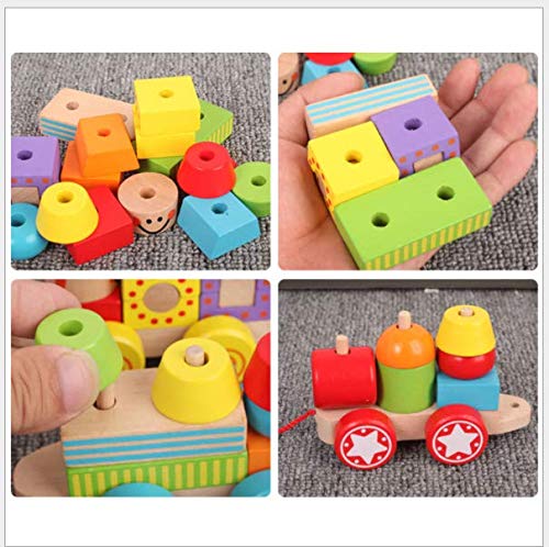 Pull-along wooden toy train motor skills toy, pull-along animal, colorful, made of wood