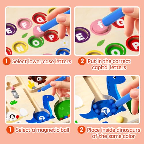 Jeu de labyrinthe magnétique 2 en 1 pour les enfants d'âge préscolaire, tableau en bois double face, aimant de couleurs et de chiffre