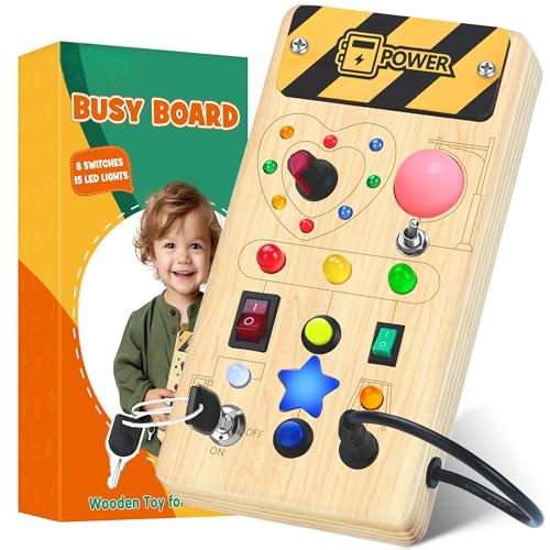 Busy Board - toys from 1 year old wooden toy with 8 switches 15 LED lights Activity Board motor skills toys learning toys for babies toddlers