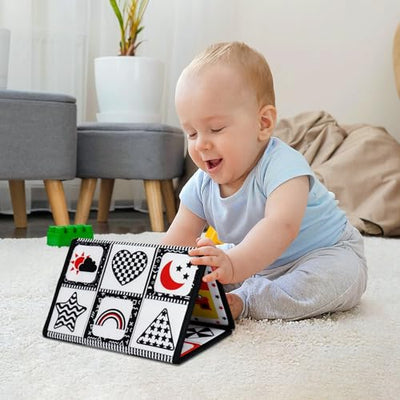 Children's mirror toy with contrasting pattern, baby learning toy with fabric book