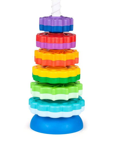 Stapelturm Baby Kinderspielzeug farbige Ringpyramide mit Spiralfaden Zahnradspiel