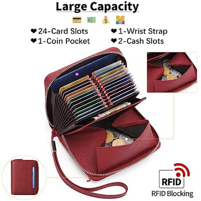 Leather wallet protective credit card holder, wallet with zipper, organ-style wallet, business card holder with many compartments