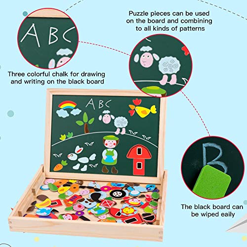 magnetic wooden puzzle easel double-sided board wooden board doodle for children