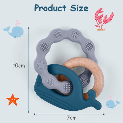 Teething ring for babies, teething ring toy made of silicone and wooden rings, baby teething aid BPA-free, pain-relieving teething nursing accessories