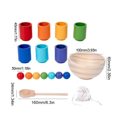 Wooden sorting stacking toy, 7 wooden balls in cups, baby toy for preschool for color sorting and counting