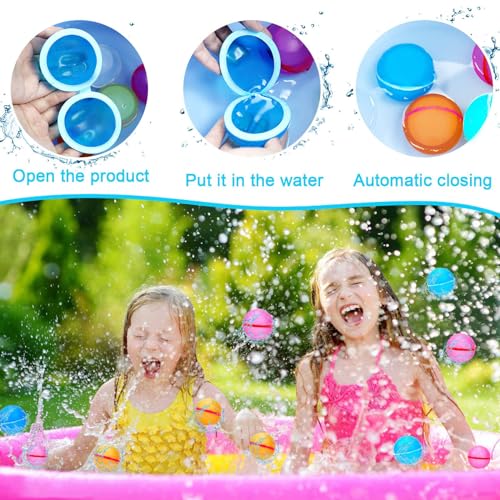 Water balloons self-closing, 4 pieces reusable water balloons bombs, water balloon set splash balls, easy and quick filling