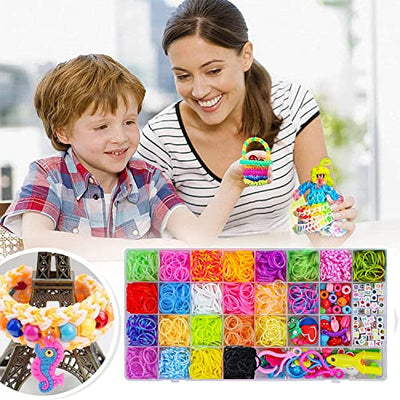 Set pour enfants, 2500+ élastiques colorés boîte de bricolage avec accessoires pour bracelets