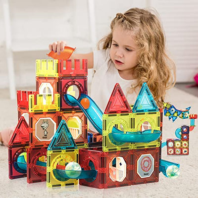 Magnetic building blocks, 75 pieces STEM construction tile magnetic blocks marble run building blocks educational toy everyday building toy