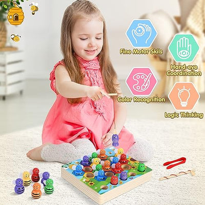 Bee Wooden Sorting Stacking Toy With Matching Cups And Tweezers Math Educational Toy