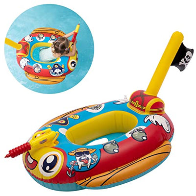 Children's swimming ring with water pistol, inflatable pirate boat