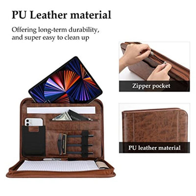 A4 writing case PU faux leather conference portfolio with zipper clipboard notepad business document folder