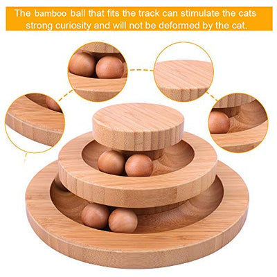 Jouet interactif pour chat en bois à double couche avec bille rotative et rouleau à bascule pour chats