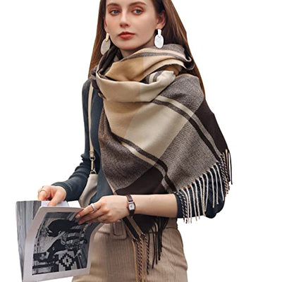 Winter Senior Plaid Cashmere Scarf,Plaid Pashmina Oversized Fall Scarf Stoles