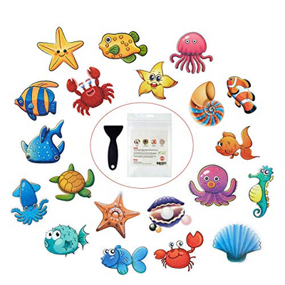 Anti-slip bathtub stickers, 20 large self-adhesive stickers for children for shower and bathtub with premium scraper, sea motif, each design approx.