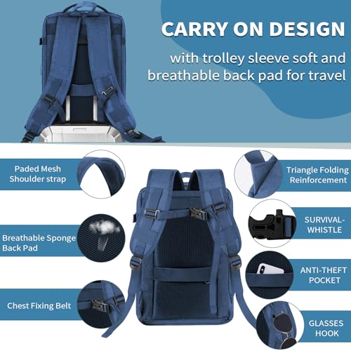 Handgepäck Rucksack Laptop wasserdicht, Reise-Rucksack Handgepäck Flugzeug groß, mit USB-Anschluss