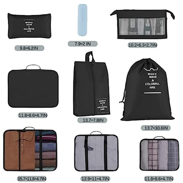 Packing cubes for suitcases, 9 pieces Luggage organizer for rucksack