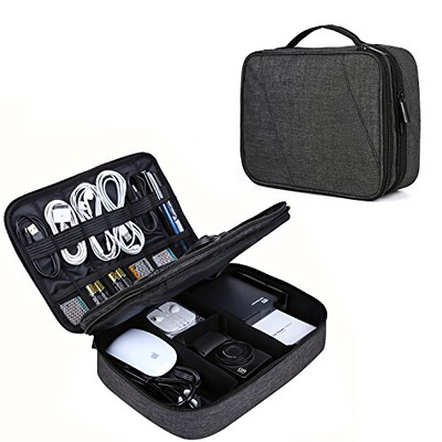 Electronic bag, double layer electronics organizer travel for cable, charger, Ipad, Ipad Air, tablet up to 10.5 inch, adapter, mouse, SD cards