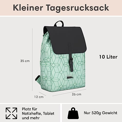 Backpack Small Mint Pattern - Ida - Small backpack for leisure, university or city - With laptop compartment (up to 13 inch) - Elegant & Sustainable - Water repellent