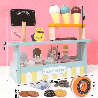 Toy store accessories kitchen accessories children wooden handle food play money ice cream store ice cream parlor